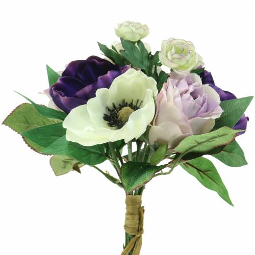 Floristik24 Buket med anemoner og roser violet, creme 30cm