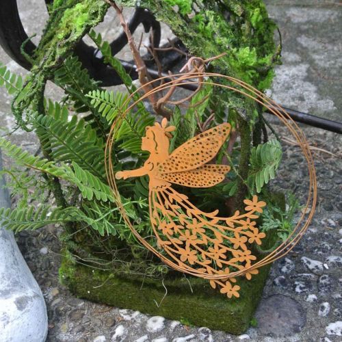 Artikel Vedhæng blomst alf, forårsdekoration, dekorativ ring med fe, patina Ø17cm 3 stk.