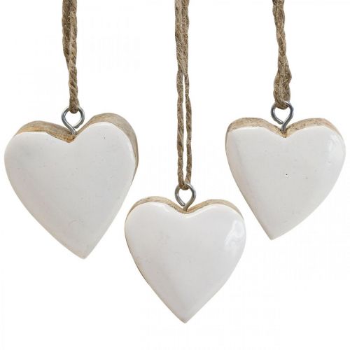Vedhæng træhjerter dekorative hjerter hvid Ø5-5,5cm 12stk