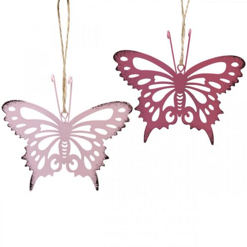 Floristik24 Vedhæng butterfly deco metal rose pink 8,5x9,5cm 6stk