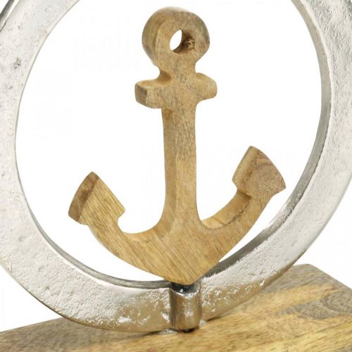 Floristik24 Maritim dekoration, træanker i ringen, skulptur, nautisk sommerdekoration sølv, naturlige farver H19,5cm