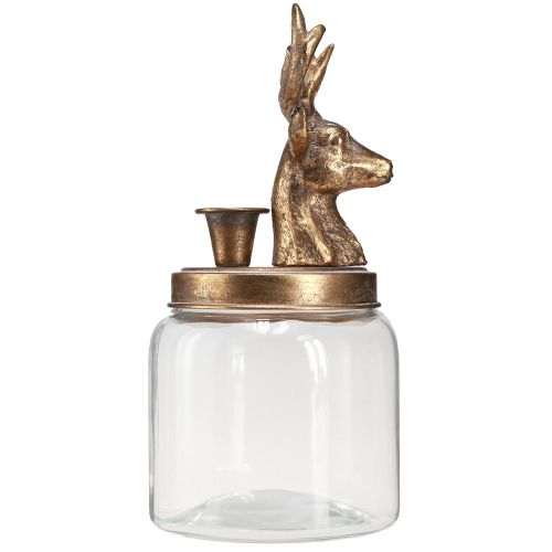 Artikel Antik lysestage glas hjortehoved guld metal 26cm
