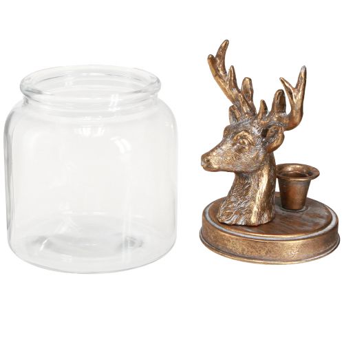 Artikel Antik lysestage glas hjortehoved guld metal 26cm
