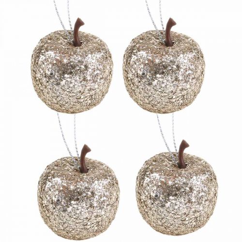 Floristik24 Dekorativ mini æble glitter champagne træ dekorationer Ø3,5cm 24 stk