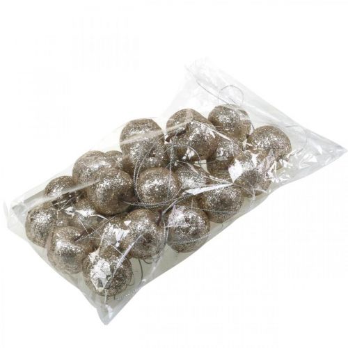 Floristik24 Dekorativ mini æble glitter champagne træ dekorationer Ø3,5cm 24 stk