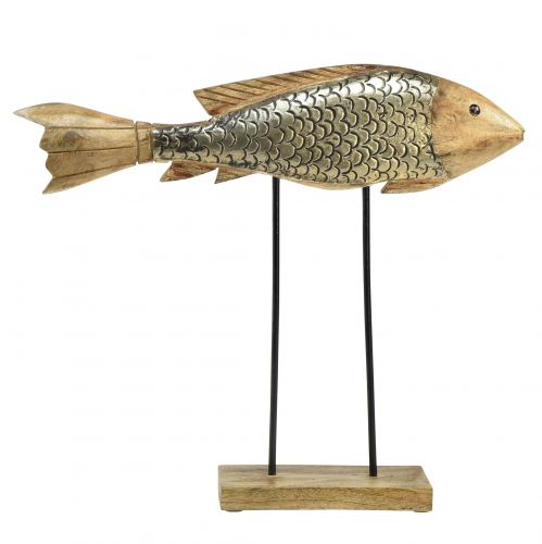 Træfisk med metaldekoration fiskedekoration 35x7x29,5cm