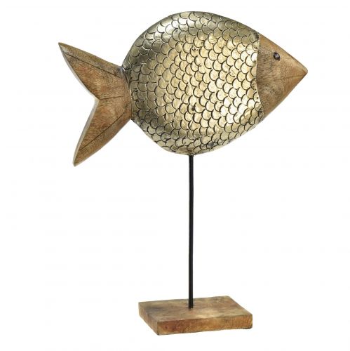 Træ metal dekorativ fisk maritim messing 33x11,5x37cm