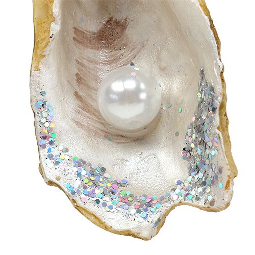 Artikel Østers med perle og glimmer til at hænge 8,5 cm