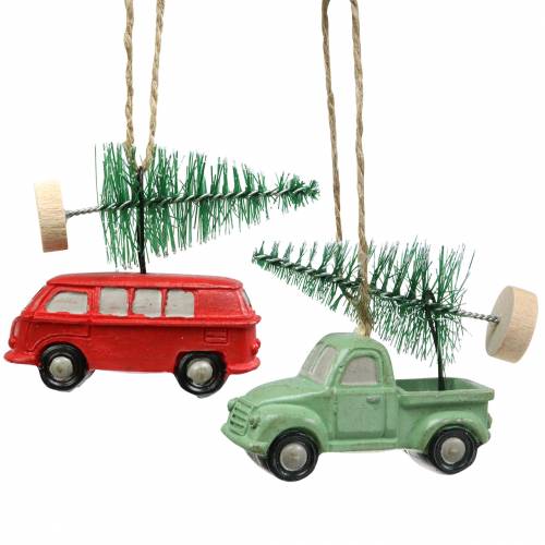 Floristik24 Juletrædekorationsbil med granrød / grøn 2stk