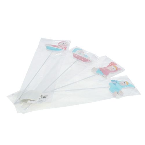 Floristik24 Baby dekoration stik lyserød, blå 5cm L25cm 4stk