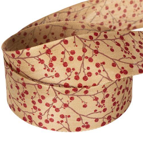 Dekorative båndgrene med røde glitterbær, 40 mm x 15 m | Floristik24.dk