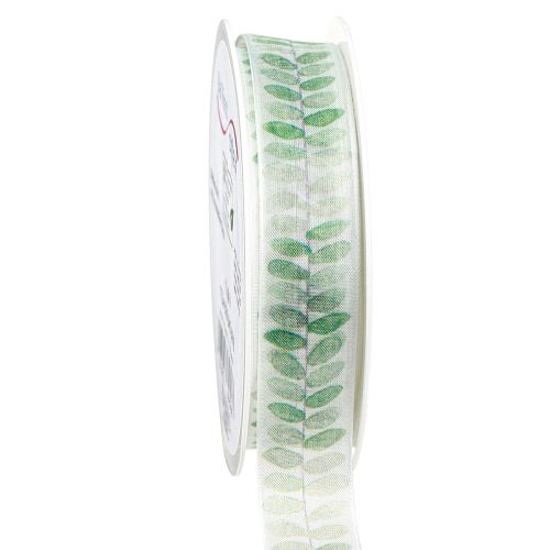 Artikel Bånd Grønne Blade Organza Bånd Dekorationsbånd 25mm 18m