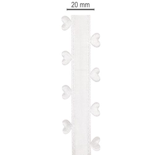 Dekorativt hvidt bånd med hjerter til kreative hobbyidéer, 20 mm x 15 m | Floristik24.dk