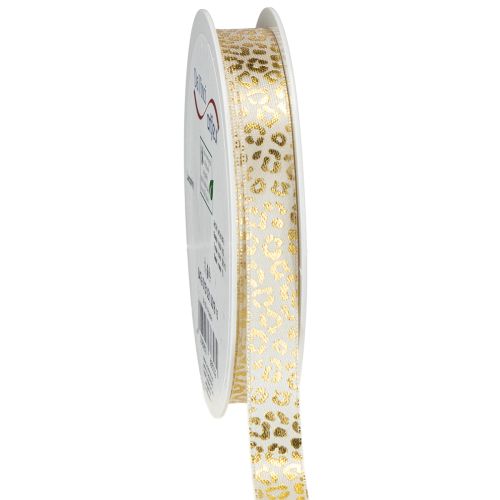 Bånd Leopardprint Silkebånd Creme Guld 15mm 18m