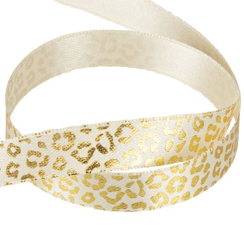 Artikel Bånd Leopardprint Silkebånd Creme Guld 15mm 18m