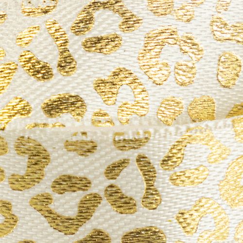 Artikel Bånd Leopardprint Silkebånd Creme Guld 15mm 18m
