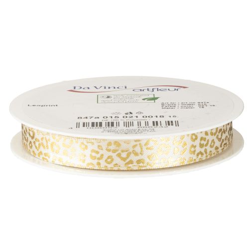 Artikel Bånd Leopardprint Silkebånd Creme Guld 15mm 18m