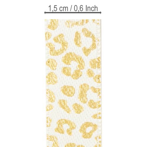 Artikel Bånd Leopardprint Silkebånd Creme Guld 15mm 18m