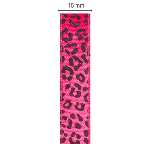 Dekorativt bånd med leopardprint, lyserødt, 15 mm x 18 m | Floristik24.dk
