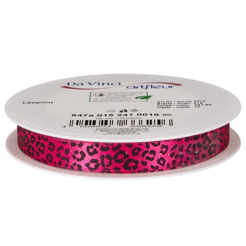 Dekorativt bånd med leopardprint, lyserødt, 15 mm x 18 m | Floristik24.dk