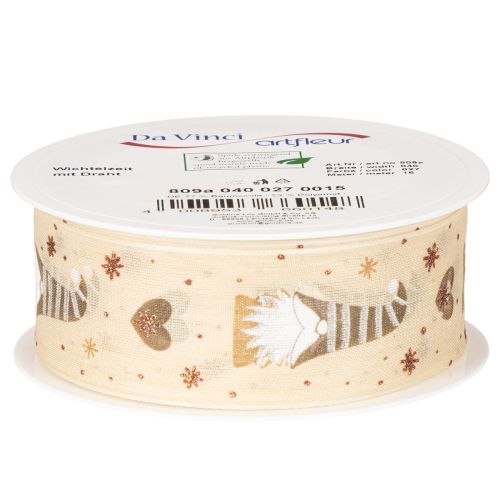 Dekorativt bånd med nisser og hjerter til gaver og hobbyartikler, 40 mm x 15 m | Floristik24.dk