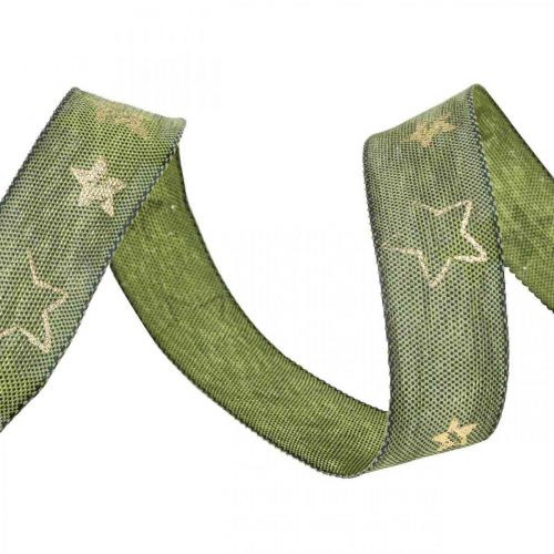 Artikel Dekorationsbånd Julesløjfebånd stjerner grøn gylden L15m