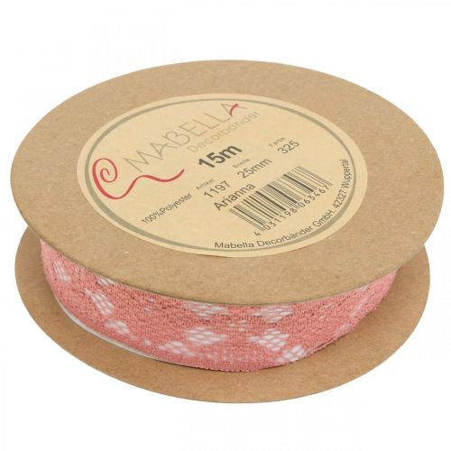 Artikel Blondebånd gammel pink, dekorativt bånd, vintage dekoration, dekorativt bånd, bryllup dekoration B25mm L15m
