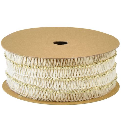 Artikel Jutebånd med gyldne perler jutecreme 17mm 10m