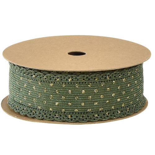 Artikel Gavebånd Grønne bånd prikker og blonder 38mm 10mm