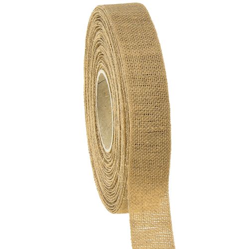 Dekorativt bånd naturligt brunt hørbånd 25mm 20m