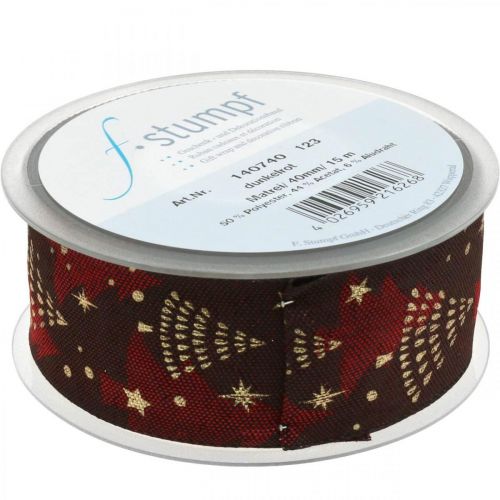 Floristik24 Julebånd med juletræ mørkerød 40mm 15m