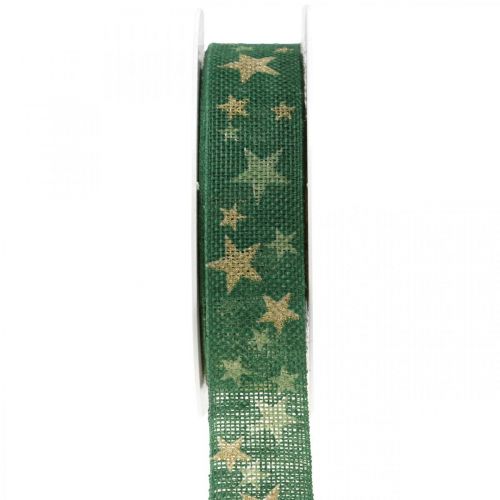 Floristik24 Gavebånd sløjfebånd med stjerner grøn guld 25mm 15m