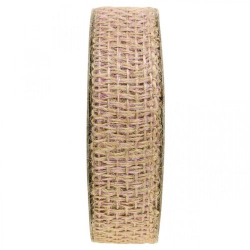 Dekorationsbånd jute pink, natur 25mm jute bånd landsted dekoration 10m
