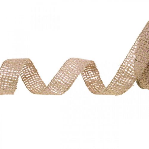 Dekorationsbånd jute pink, natur 25mm jute bånd landsted dekoration 10m