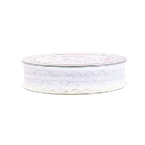 Floristik24 Blonderbånd med bølgkant hvid 20mm 20m
