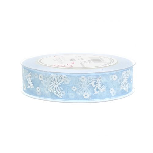 Floristik24 Organza bånd sommerfugl blå 25mm 20m