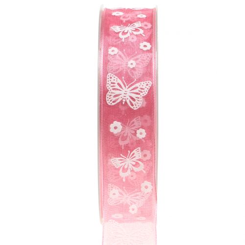 Floristik24 Organza bånd sommerfugl gammel lyserød 25mm 20m