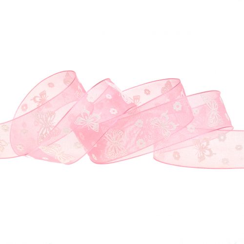Floristik24 Organza bånd sommerfugl gammel lyserød 25mm 20m