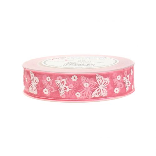 Floristik24 Organza bånd sommerfugl gammel lyserød 25mm 20m