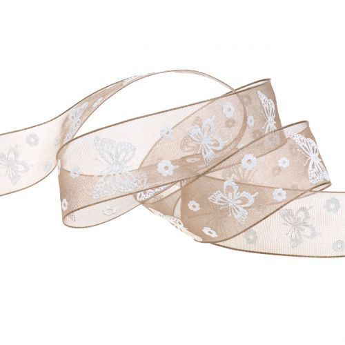 Floristik24 Organza bånd sommerfuglbrun 25mm 20m