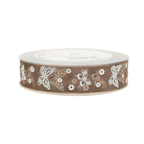 Floristik24 Organza bånd sommerfuglbrun 25mm 20m