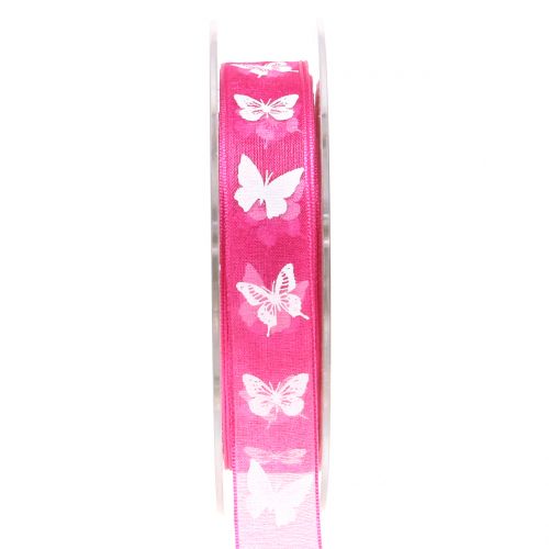 Floristik24 Organza bånd sommerfugl pink 15mm 20m