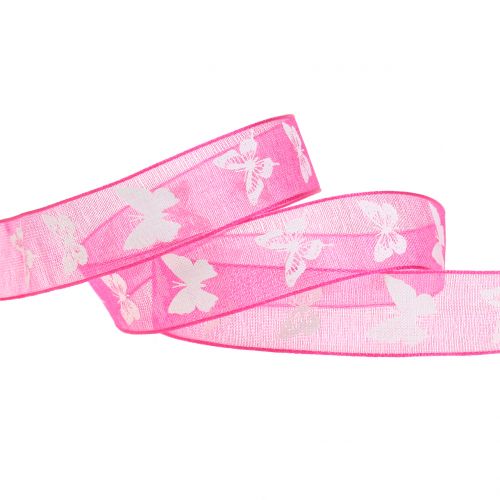 Floristik24 Organza bånd sommerfugl pink 15mm 20m