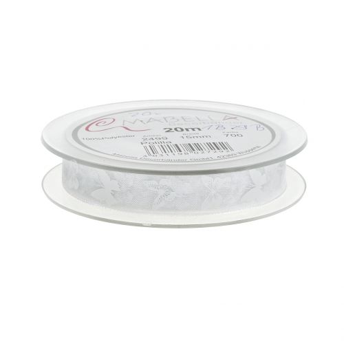 Floristik24 Organza bånd sommerfugl hvid 15mm 20m