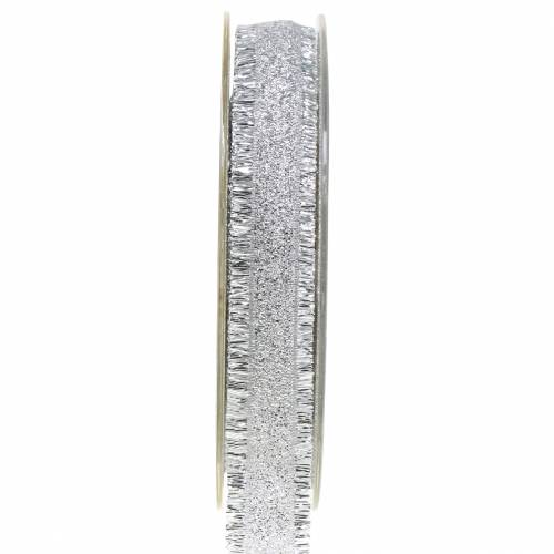 Floristik24 Dekorationsbånd sølv med frynser 15mm 15m