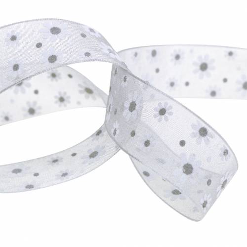 Floristik24 Organza bånd blomster grå 20mm 20m