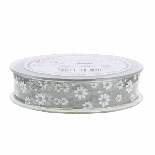 Floristik24 Organza bånd blomster grå 20mm 20m