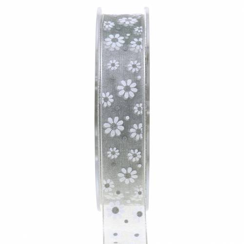 Floristik24 Organza bånd blomster grå 20mm 20m