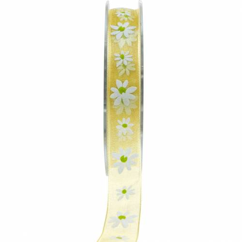 Floristik24 Organzabånd gule blomster 15mm stofbånd dekorativt bånd sommerdekoration 20m
