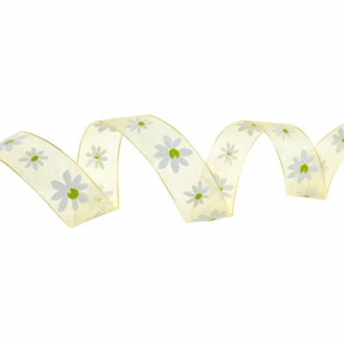 Artikel Organzabånd gule blomster 15mm stofbånd dekorativt bånd sommerdekoration 20m
